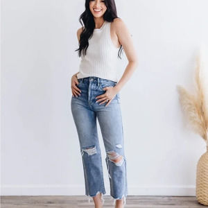 pistola Light Blue Distressed Cropped Jeans